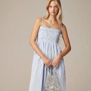 NWT SIZE LARGE J Crew Paloma Dress Striped Cotton Poplin Blue White Size Large